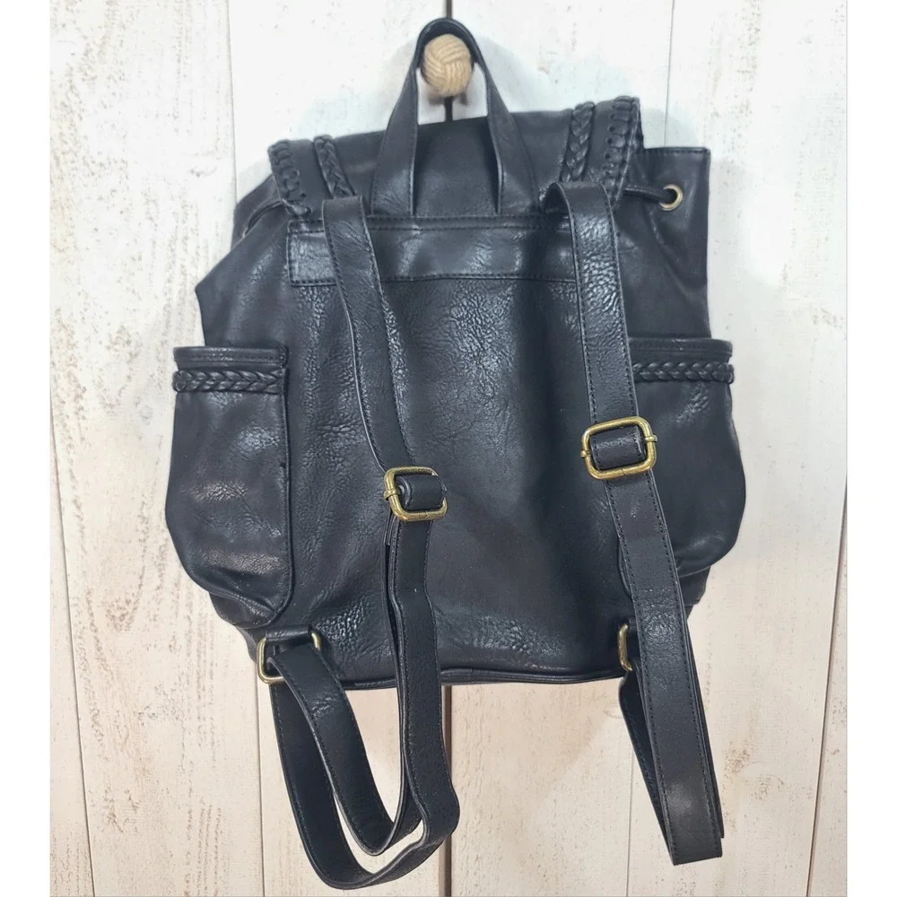 Gothic Boho-Luxe Western Festival Dolce Girl Black Pebbled Fringe Vegan Backpack
